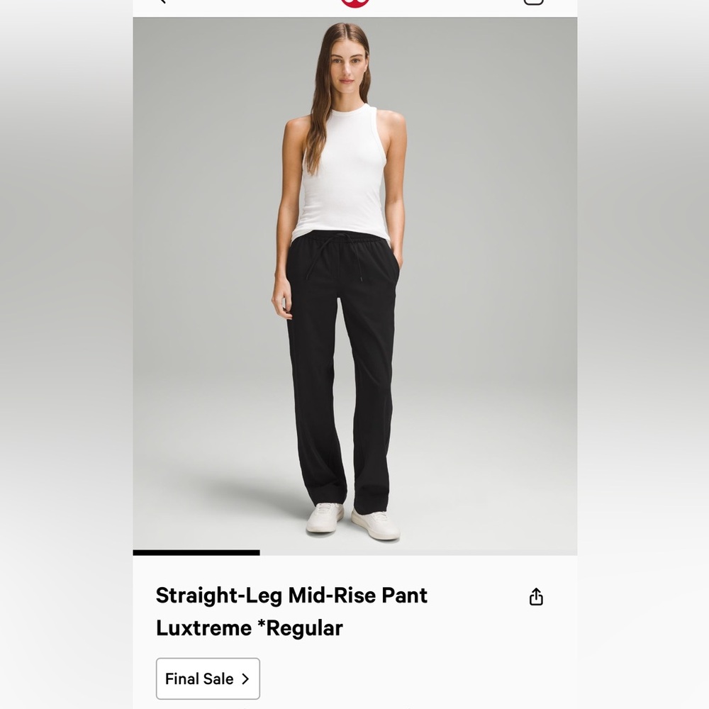 LULULEMON Straight-Leg Mid-Rise Pant LUXTREME Medium in Black